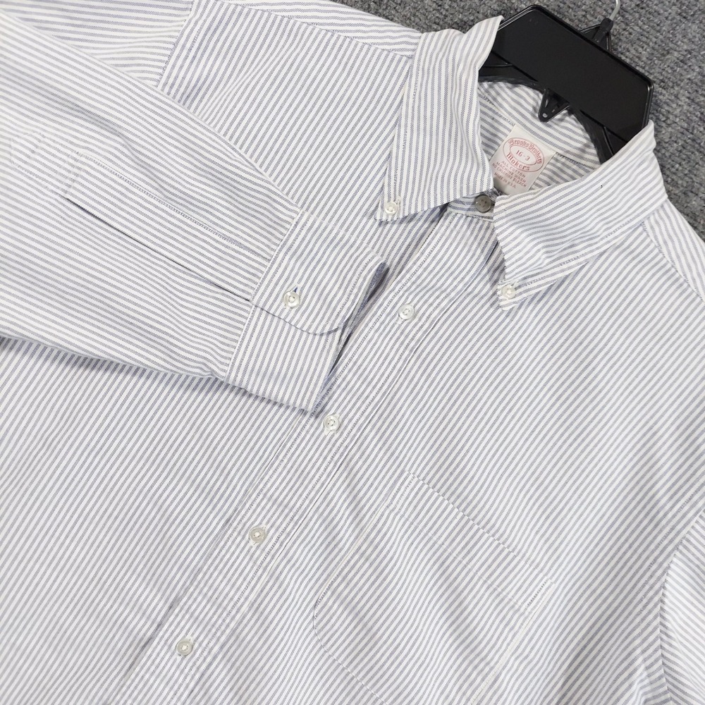 Brooks Brothers Button Down Shirt Mens 16-3 Blue White Striped Oxford USA Made